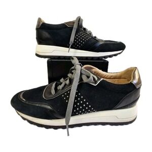 Geox Respira Womens Desiya Black Gym Sneakers Sz 10 Suede Studded Metallic Shoes